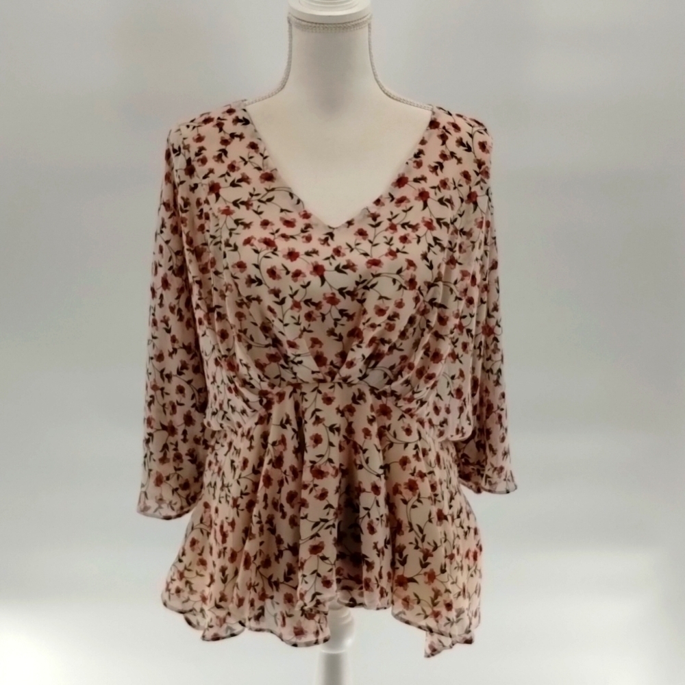 Hayden light beige pink floral print blouse size medium peplum style